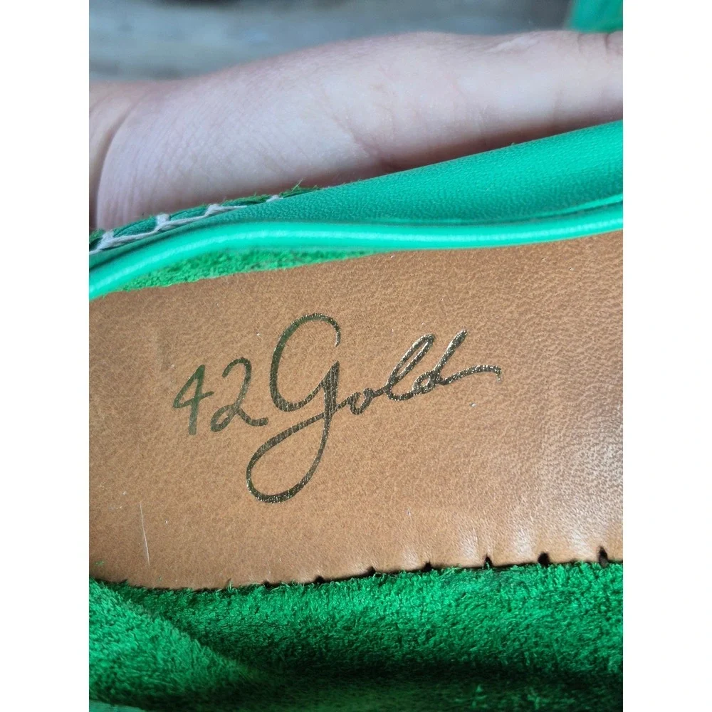 42 Gold Alberta Green Leather Espadrille Loafers Horsebit Detail 37 EU Womens